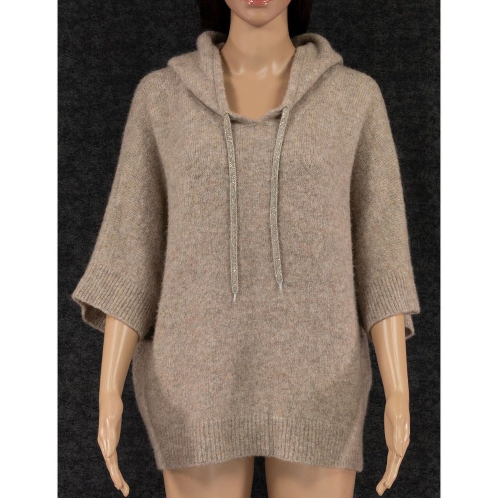 FABIANA FILIPPI CASHMERE/MOHAIR/WOOL BLEND SHORT SLEEVE HOODIE/SWEATER